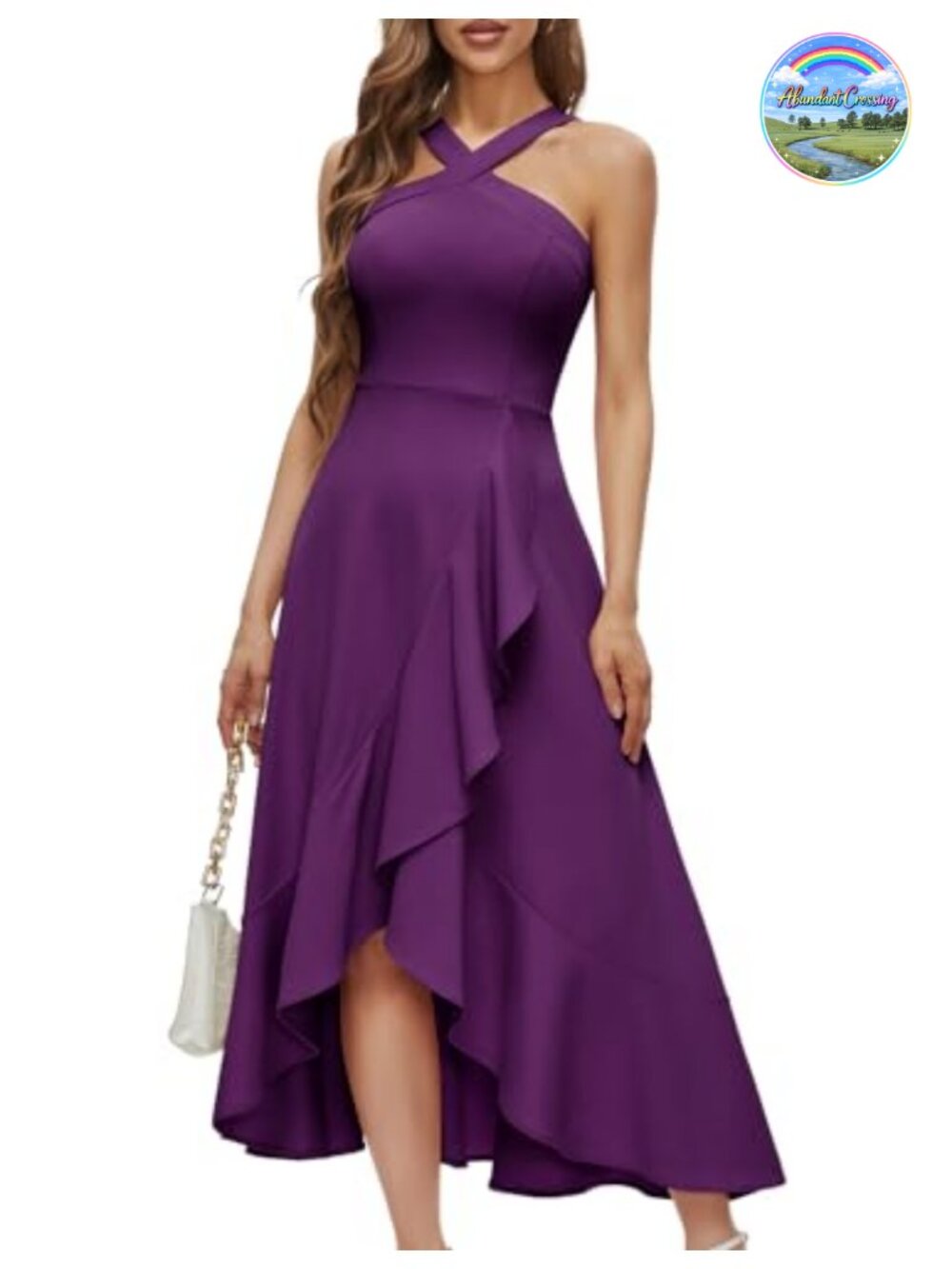 Halter Maxi Cocktail Dress Hi-Lo Ruffled Bridesmaid Prom Formal